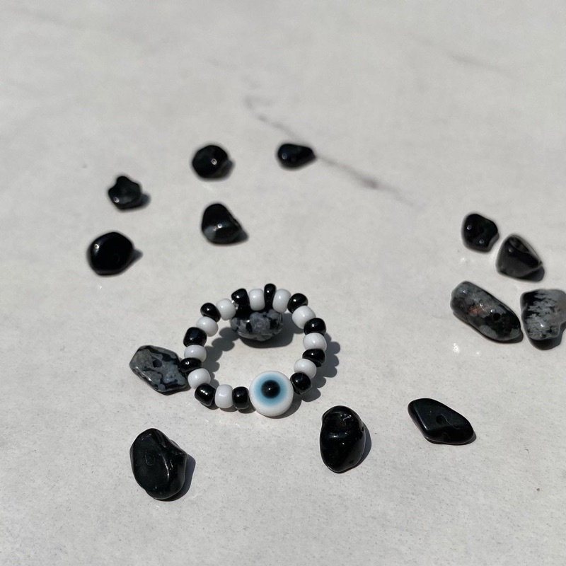 Black Evil Eye Ring • Cincin manik manik