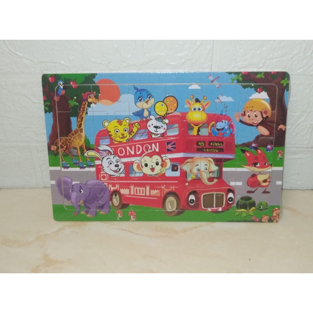 Mainan Anak Puzzle Kayu 30 pcs Jigsaw Edukasi Kartun Karakter hewan