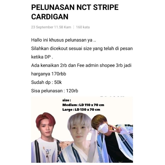 PLNSN Cardigan NCT STRIPE HAECHAN TAEYONG YANGYANG
