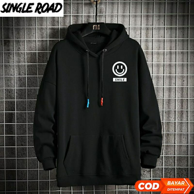 HOODIE Smile Korean Black FLECE PE HALUS//Hoodie pria dan wanita