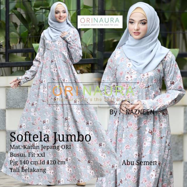 SOFTELA JUMBO dressgamis jumbo xxl ld 120 original gamis katun jepang motif bunga cantik ori NAURA