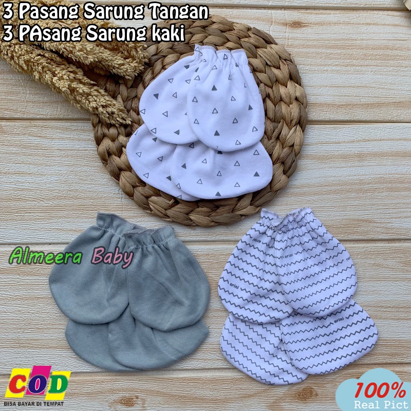 3 PCS Sarung Tangan 3 PCS Sarung Kaki Kaos Kaki Bayi baru Lahir Almeera Baby and Kids
