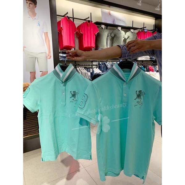 Giordano Couple Polo Shirt Lion 3D Signature Pale Jade Giordano Original Size S,M,L,XL,XXL 2pcs