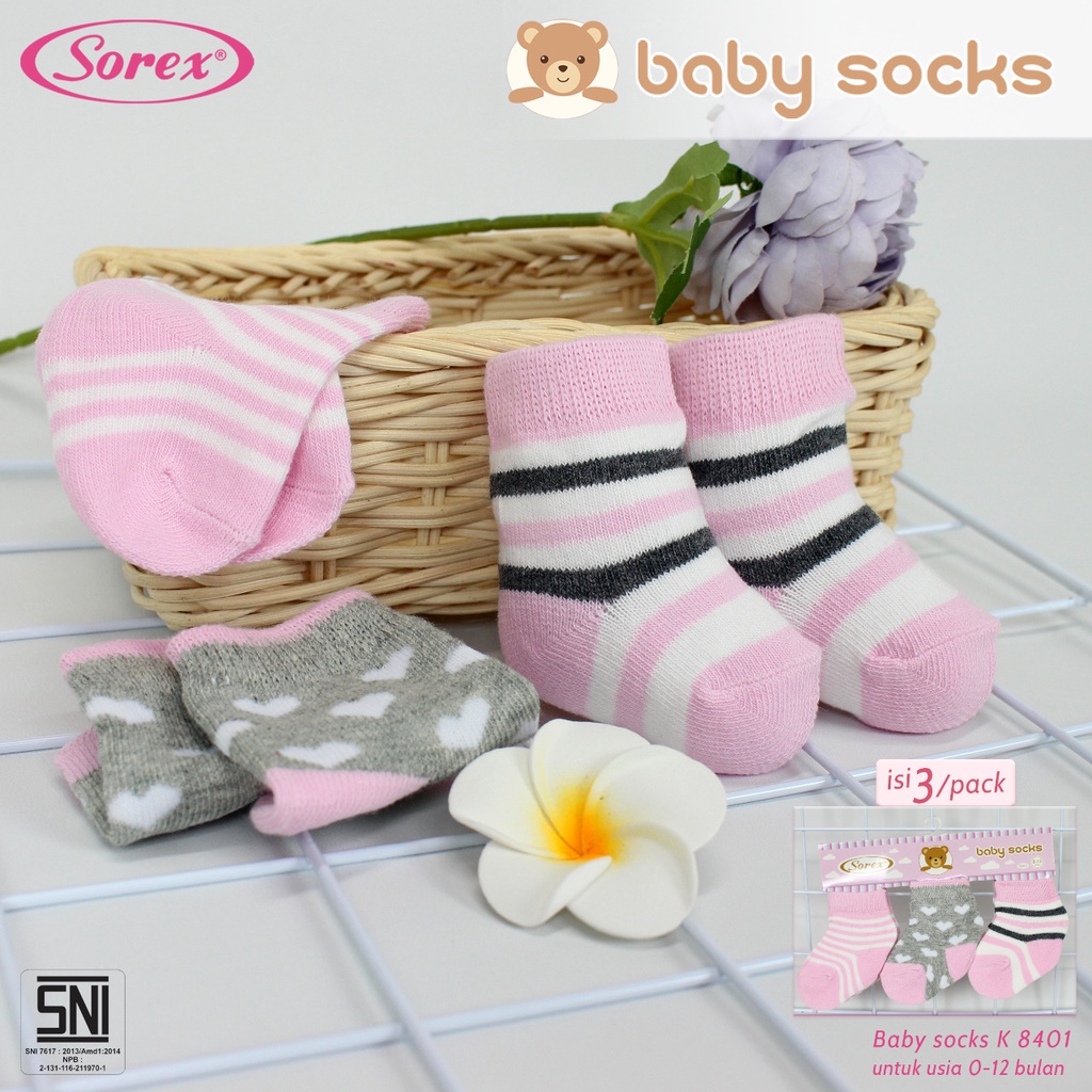 (3pcs) Kaos Kaki Bayi Sorex K8401 K8402 K8403 K8404 K8405 Baby Socks Cewek |tc