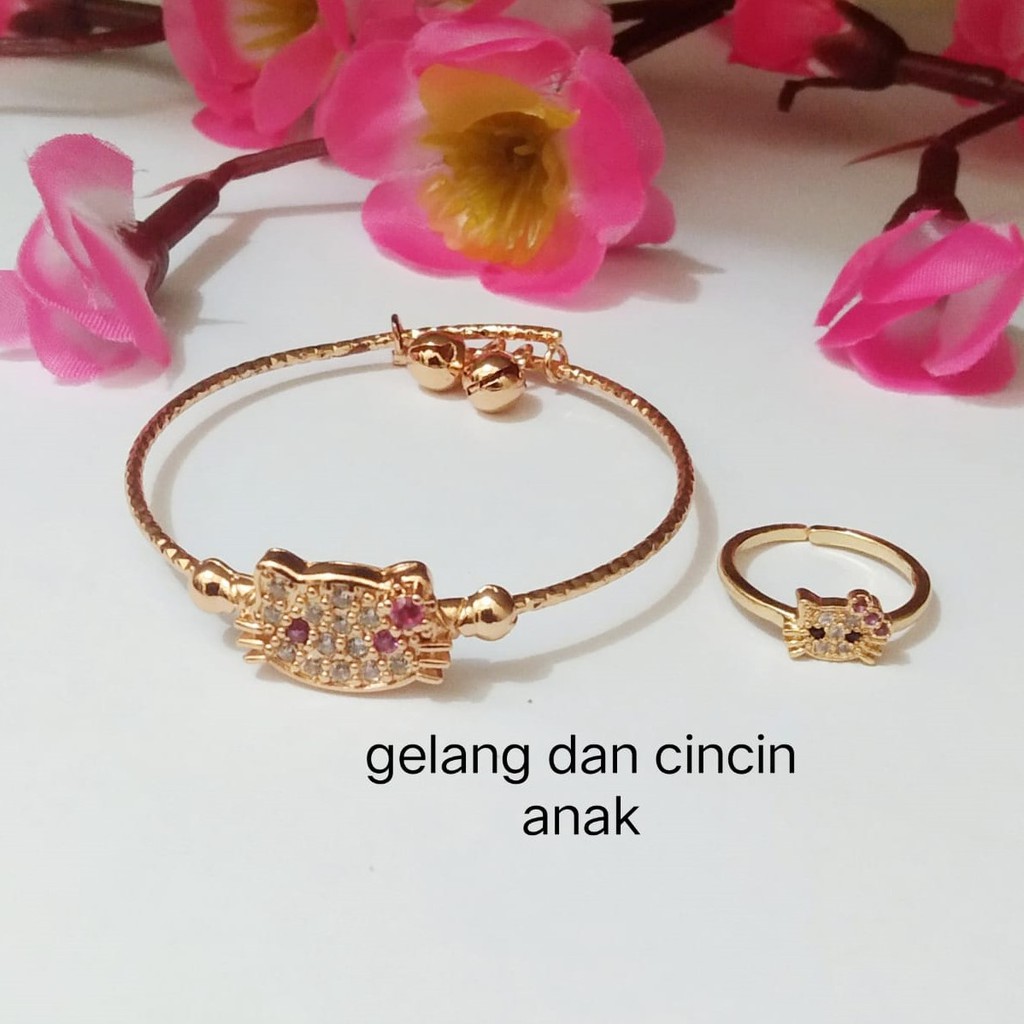 Kenten Acc - Set Perhiasan Anak Cincin dan Gelang Warna Emas Xuping Motif Hello Kitty Permata A-2