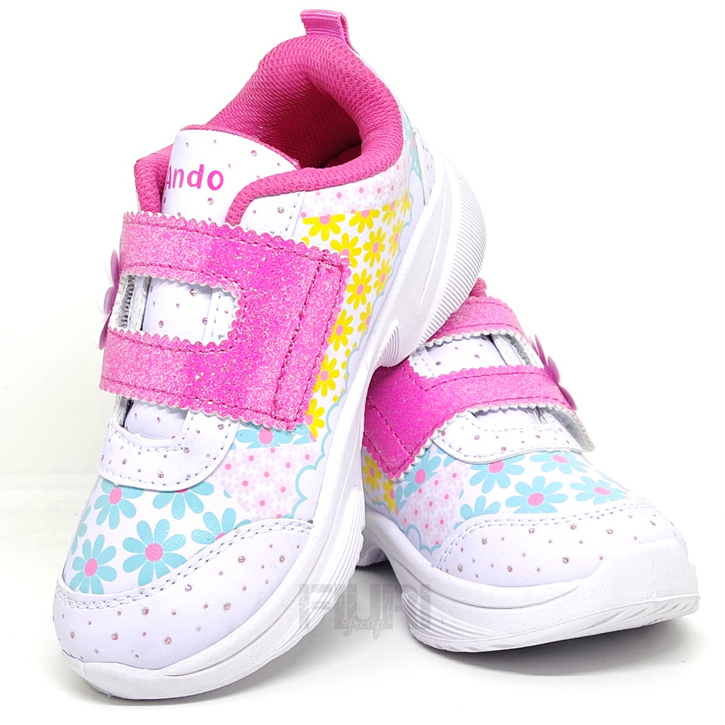 FIURI - ANDO ORIGINAL - MAGICAL FLOWER PEREKAT 29-32 PUTIH PINK BIRU - SEPATU SNEAKERS KANVAS SOL KARET ANAK KECIL PEREMPUAN  - SEPATU BERMOTIF BUNGA KETS LUCU FASHION TRENDY - SEPATU SEKOLAH PAUD TK KRETEKAN PEREKAT CEWEK PROMO DISKON BONUS KAOS KAKI