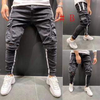 Men Jeans men Pant Panjang  Pria Celana  Pria Sobek Lutut 