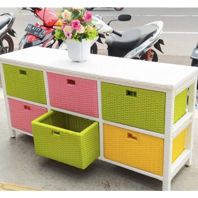 lemari rotan sintetis 6 box murah