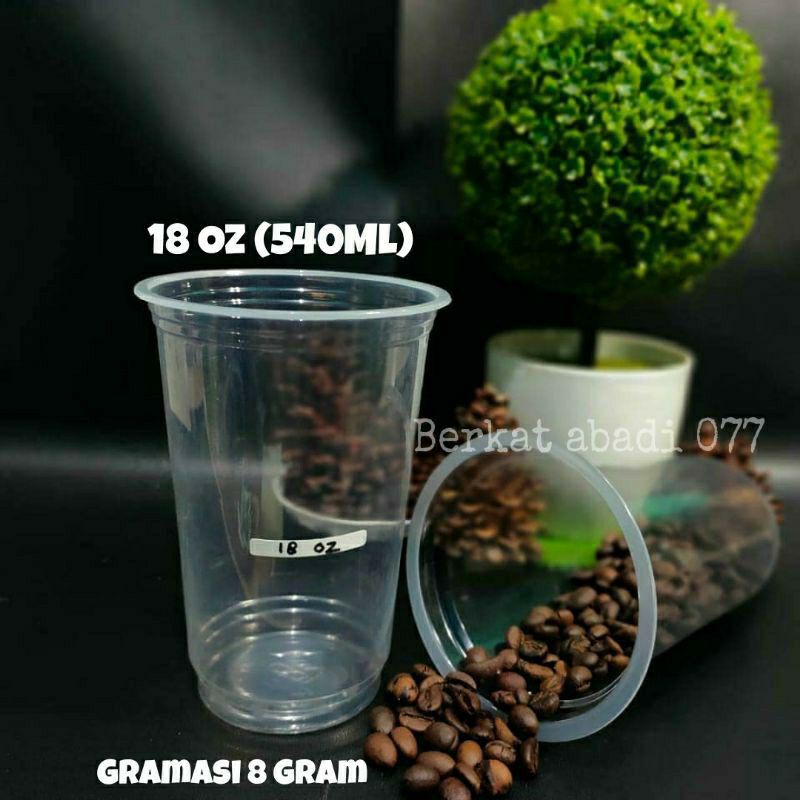 ❈✠✱Gelas Plastik Cup Pp 18 oz 8 Gram/Gelas Cup plastik 18 Oz Datar/Gelas cup plastic Datar 18 oz/Cup