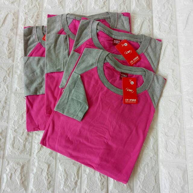 Kaos polos raglan PINK-ABU MISTY lengan PANJANG Uk M L XL XXL