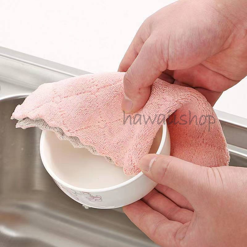 Kain Lap Piring Anti Minyak Bahan Coral Fleece (1pack isi 5 + 1)