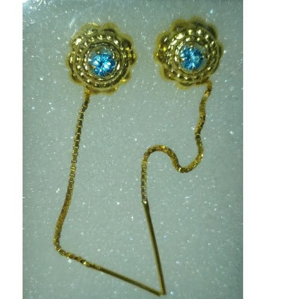 Anting Blue topaz cantik ikat lapis emas mode cantik (code HN6033)