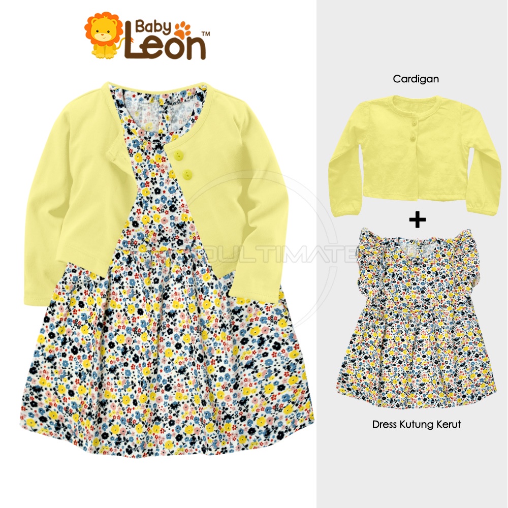 SBJ-CR3 BABY LEON Setelan Cardigan Bayi + Dress Bayi Pakaian Bayi Perempuan Rok Bayi Perempuan Baju Bayi Balita Cewek Baju Pesta Bayi Jaket Outer Bayi Baju Dress Gaun Bayi Perlengkapan Bayi Perempuan Bayi Cewek Pakaian Bayi Balita Perempuan