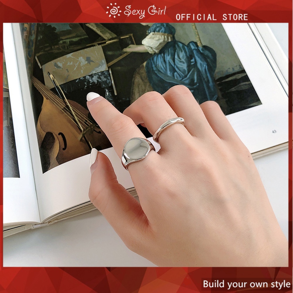 Cincin Model Terbuka Bahan Sterling Silver 925 Desain Geometri Gaya Retro / Simple / Sexy Untuk Wanita