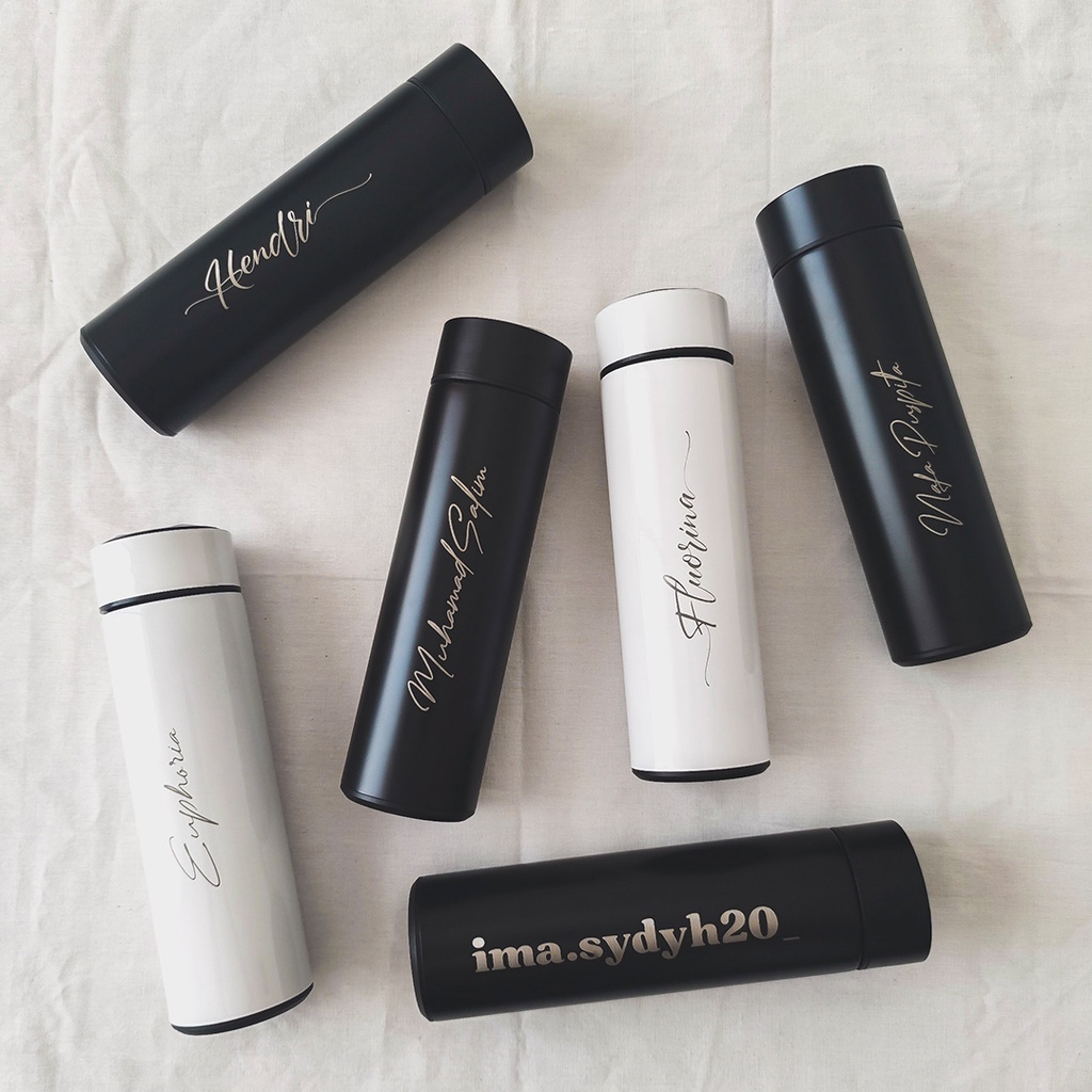 Tumbler LED Temperature Tumblr Botol Air Minum Stainless Thumbler Custom Grafir Nama Untuk Gift Wedding Pernikahan Valentine Hadiah Kado Wisuda Graduation Ulang Tahun Pacar Cewek Cowok Pria Wanita