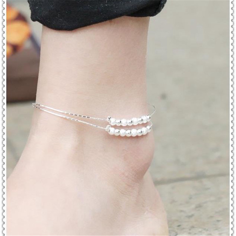 Korea Fashion Style Perhiasan Frosted Transfer Manik-manik Berlapis Perak Gelang Kaki