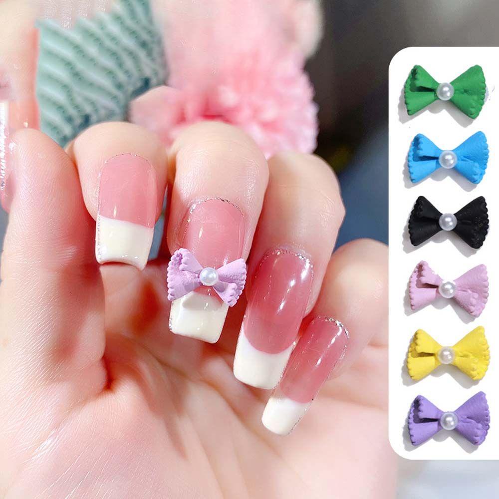 Mxbeauty Hiasan Nail Art 2pcs Warna Silver Candy Color Bownot Rhinstone Pearl Bow Busur Kuku Charms