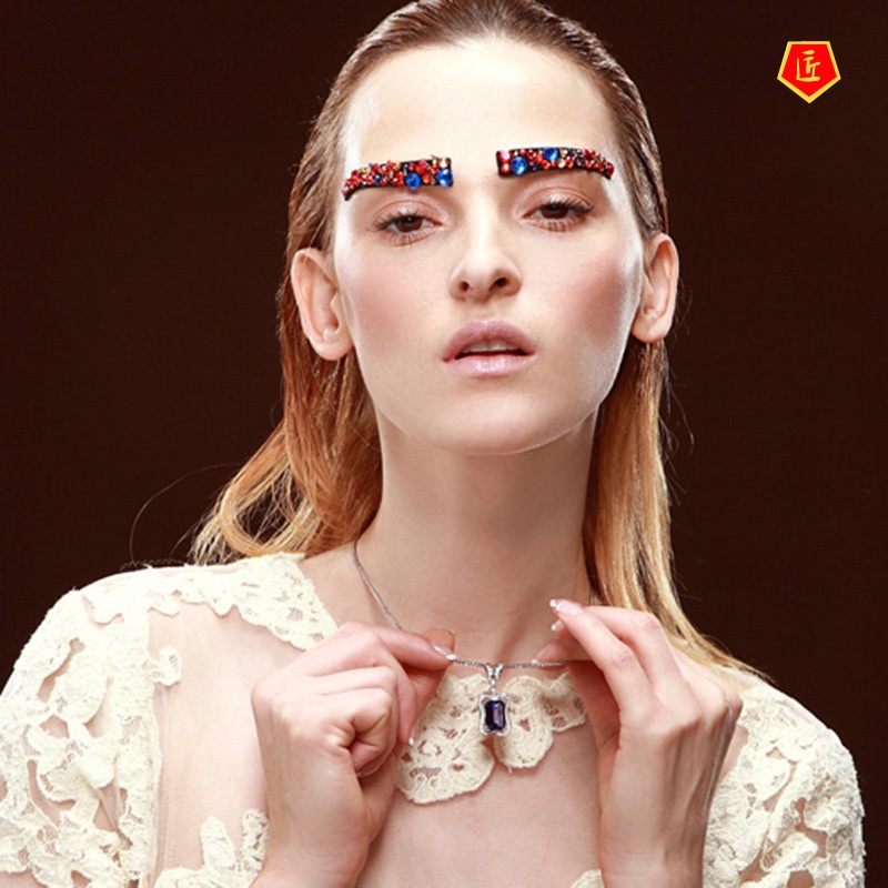 [Ready Stock]Luxury Diamond Micro-Inlaid Butterfly Rectangular Sapphire Pendant for Women