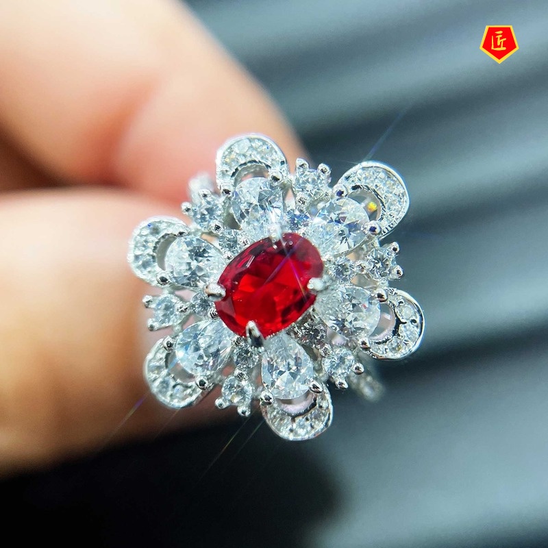 [Ready Stock]Fashion Personality Ruby Flower Ring for Women