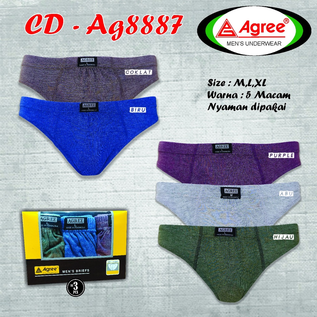 3pcs Celana Dalam Pria AGREE Art.1 - 8887 CD BRIEFS PRIA Mens Underwear Size M L XL XXL