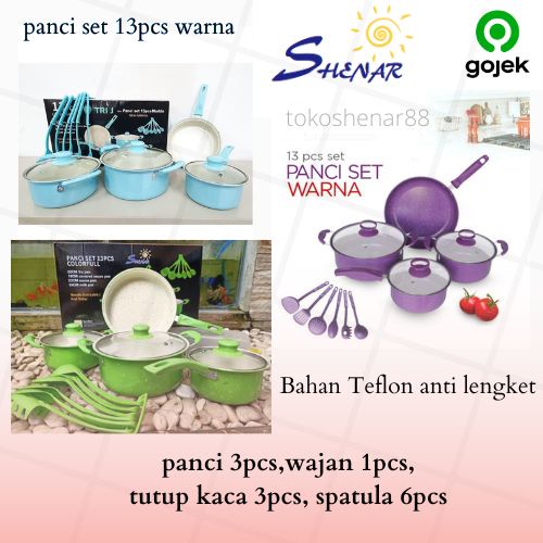 SHENAR! PANCI SET 13PCS - COOKWARE SET MARBLE &amp; SPATULA ANTI KARAT DAN BAHAN TEBAL