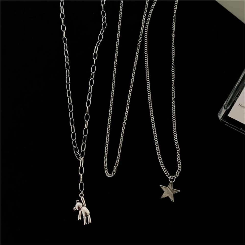 【COD Tangding】2pcs/set Rabbit Bear with Stars Necklace Cool Boy Girl Accessory Jewelry