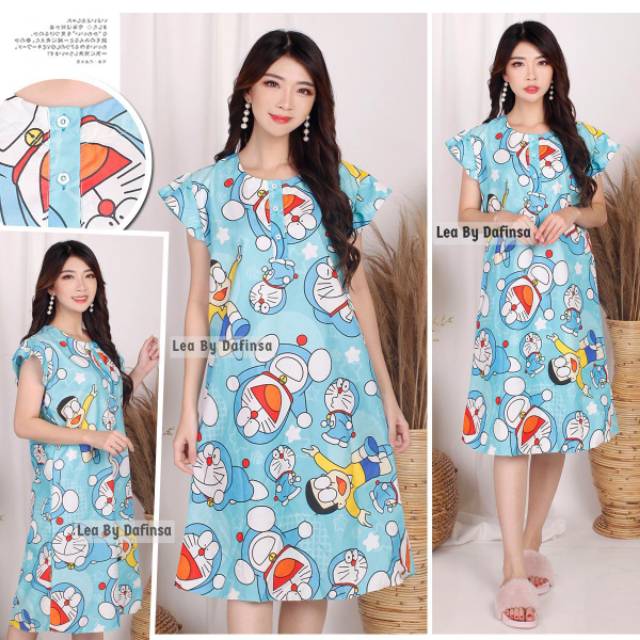 Daster karakter dewasa motif doraemon, marry cat, lebah, mickey mouse, bunga, keropi