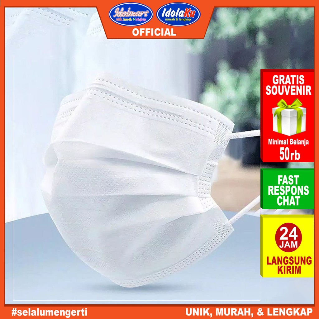 IDOLMART Masker Anak 3ply isi 50 Pcs Earloop 3-14 Tahun /Anti Bakteri Masker Surabaya