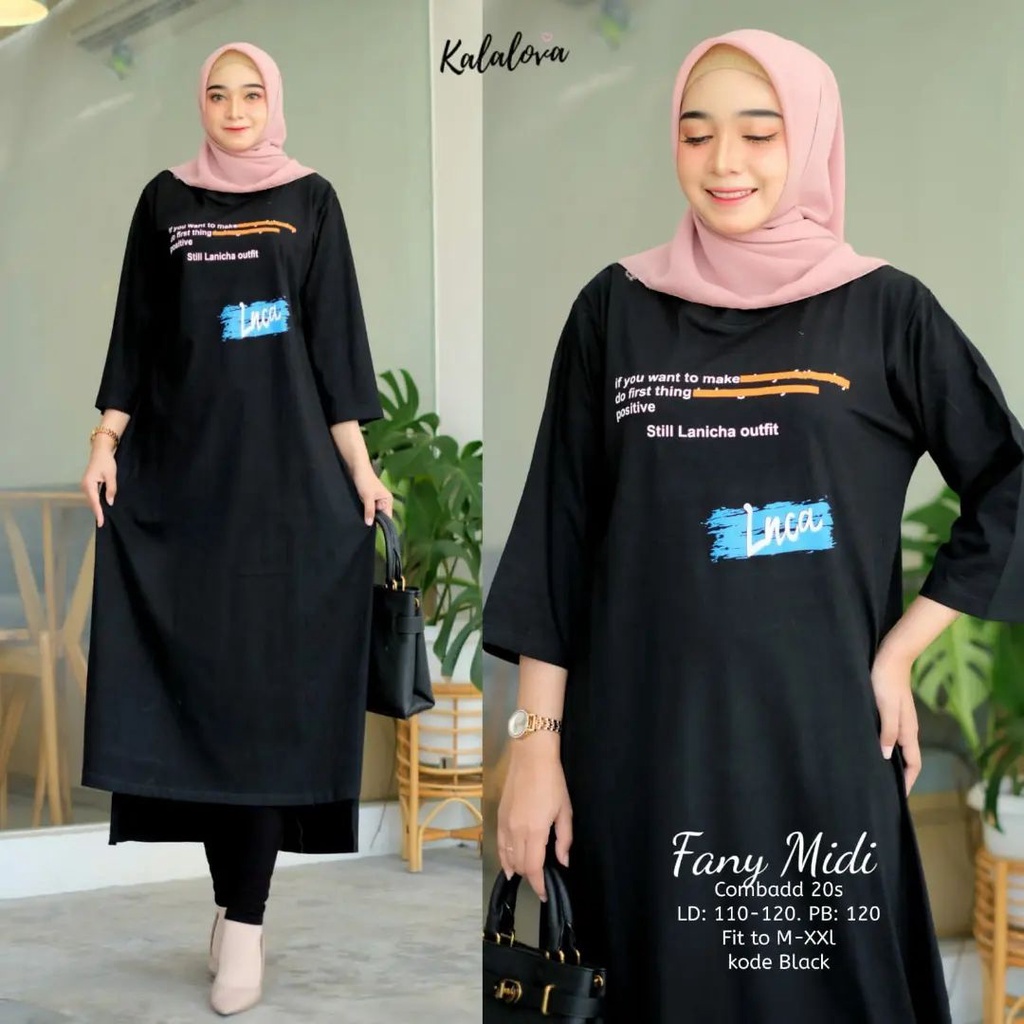 FANY MIDI DRESS JUMBO COMBED APLIKASI SABLON UKURAN S, M, L, XL, XXL MIDI DRESS MUSLIM DRES COMBED J