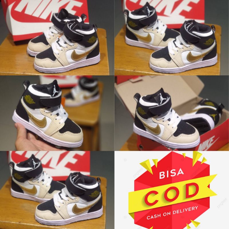 sepatu Jordan anak / sepatu anak Nike air Jordan high black gold