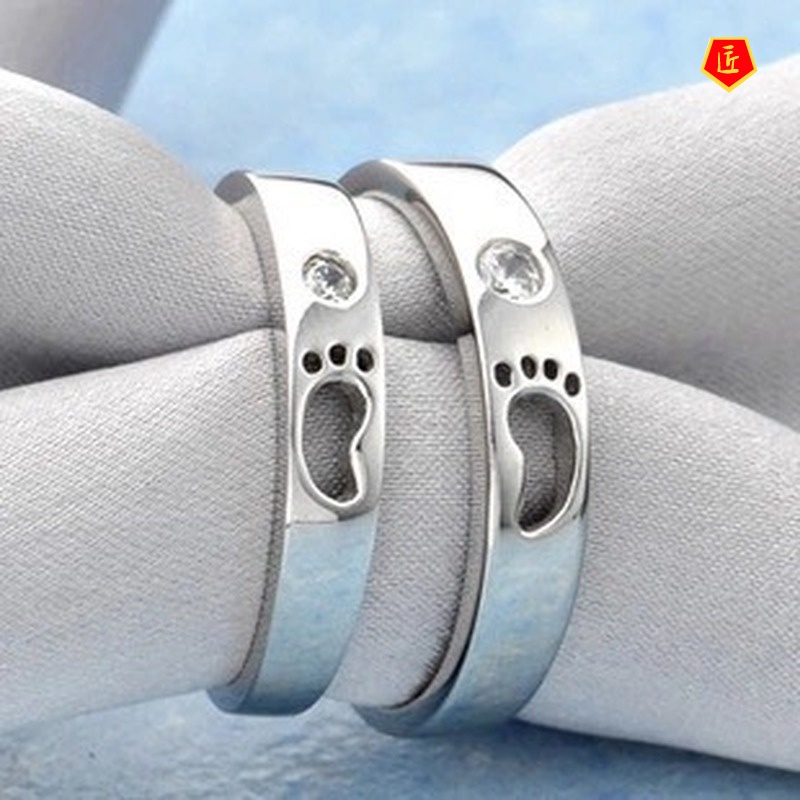 [Ready Stock]Simple Fashion Silver Hollow Feet Couple Rings