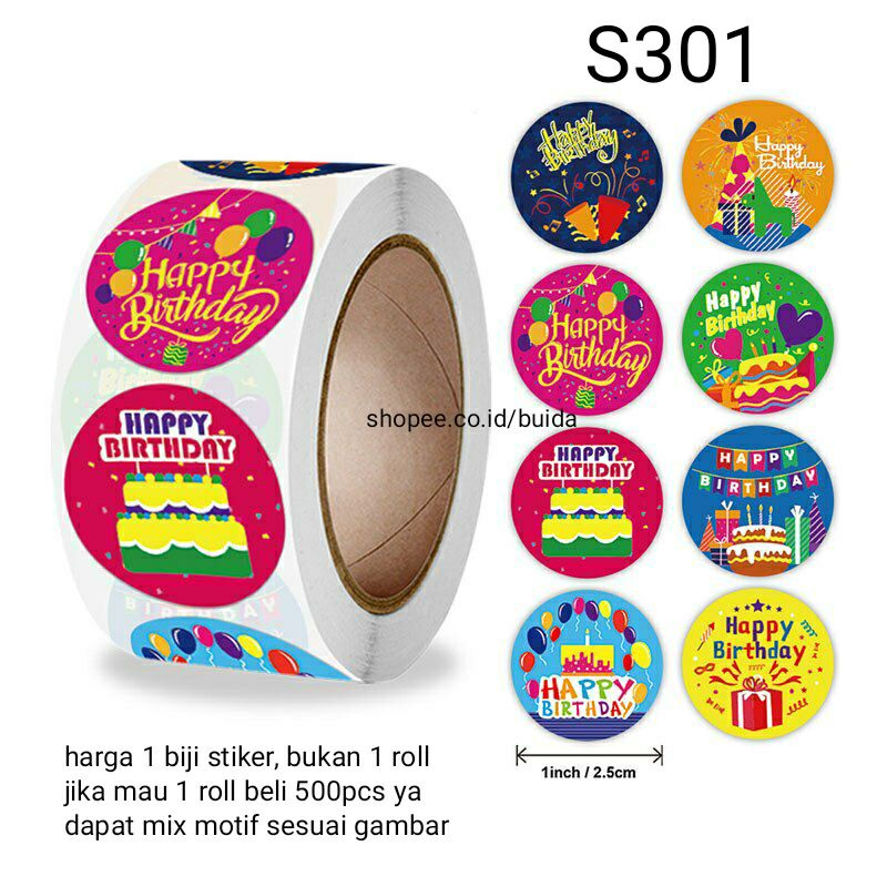 Stiker Sticker Happy Birthday Segel Kemasan Label Ucapan Selamat ulang tahun ultah ulangtahun kado gift box dus hampers dekorasi kartu ucapan hangtag topper kue tart parcel bingkisan souvenir hadiah-S 301