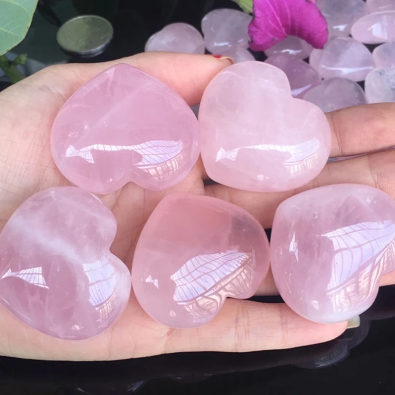 Kerajinan DIY Batu Permata Membuat Perhiasan Dipoles Ukir Berbentuk Hati Batu Penyembuhan Pretty Pink Rose Quartz Crystal