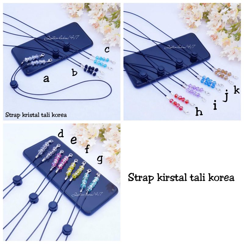 Strap kristal tali Korea seri 1 beli 10 free 2