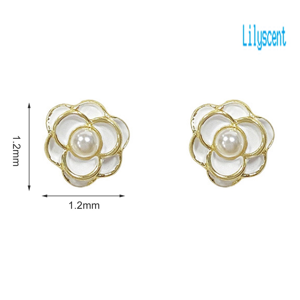 Ls 1 Pasang Anting Tusuk Desain Bunga Camellia Hias Mutiara Imitasi Gaya Korea Untuk Wanita