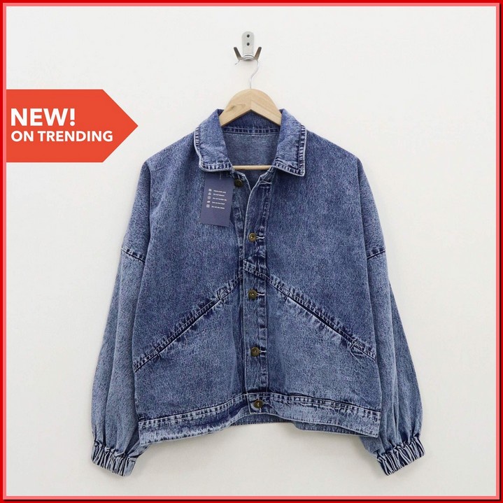 Jaket Jeans Wanita Vera Oversized Lengan Balon Kekinian (Original) Oversize Cabera Jacket Jeans -The