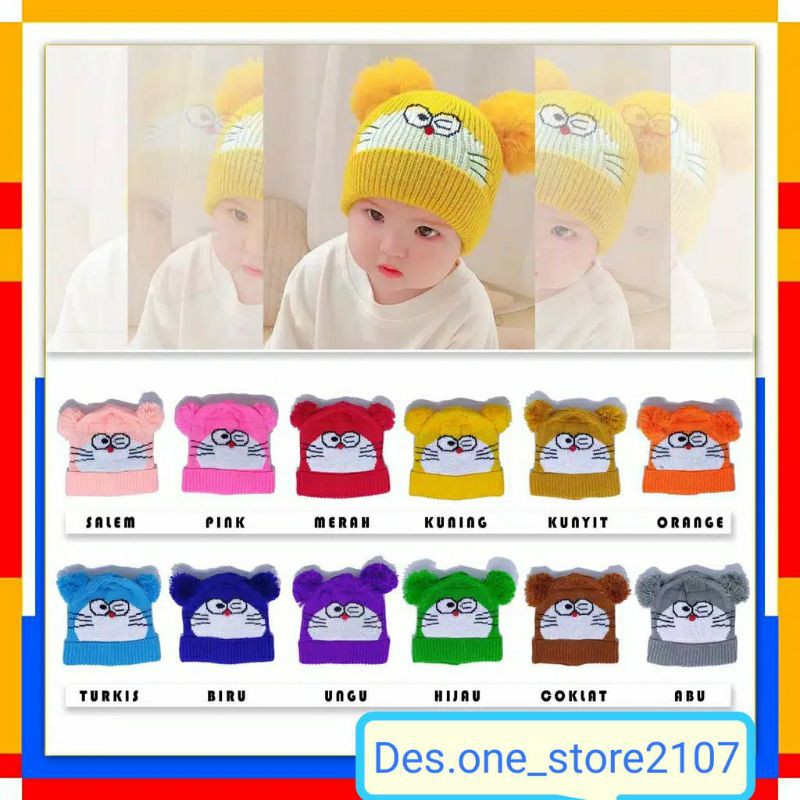 Kupluk Doraemon kupluk Bayi Doraemon kupluk pompom Doraemon Beanie hat Doraemon kids