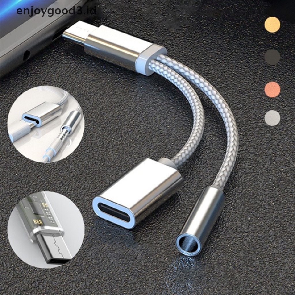 2 in 1 Adapter Splitter Konverter Audio AUX Tipe C Ke 3.5mm