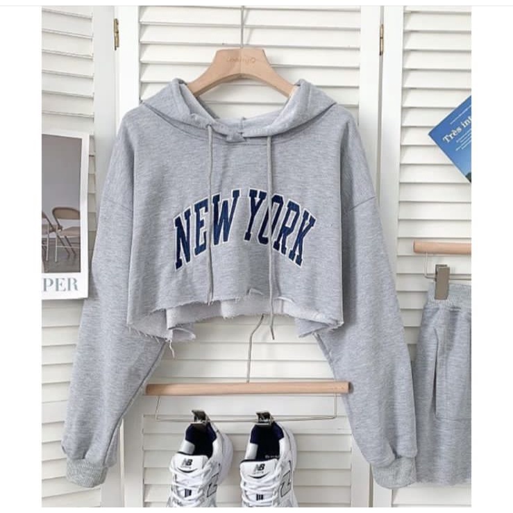 NEW YORK CROOPE HOODIE OVERSIZE SWEATER CROOPE HOODIE WANITA