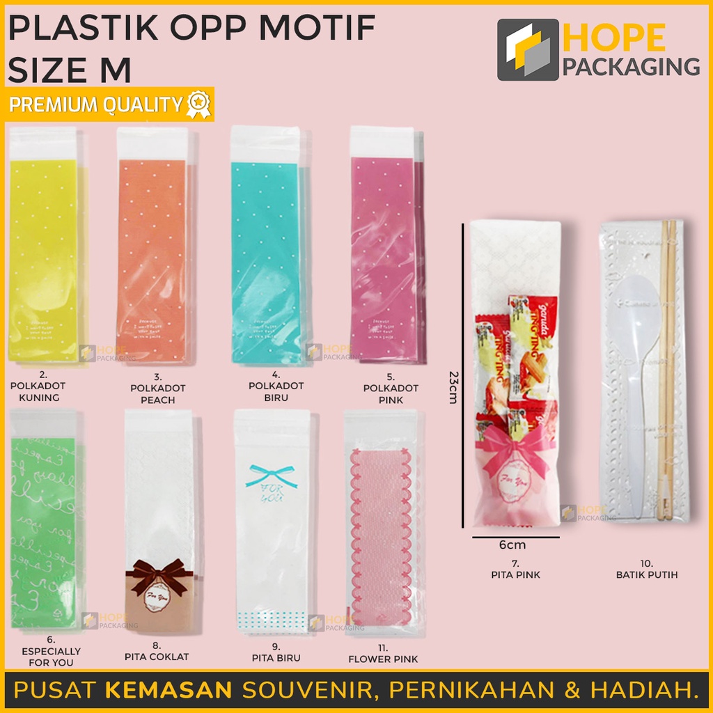 

[Harga / 10 pcs] Kemasan Kantong Plastik Motif Pita/ Packing Coklat/ Kue Cookies Bag Motif Mix Size S dan M