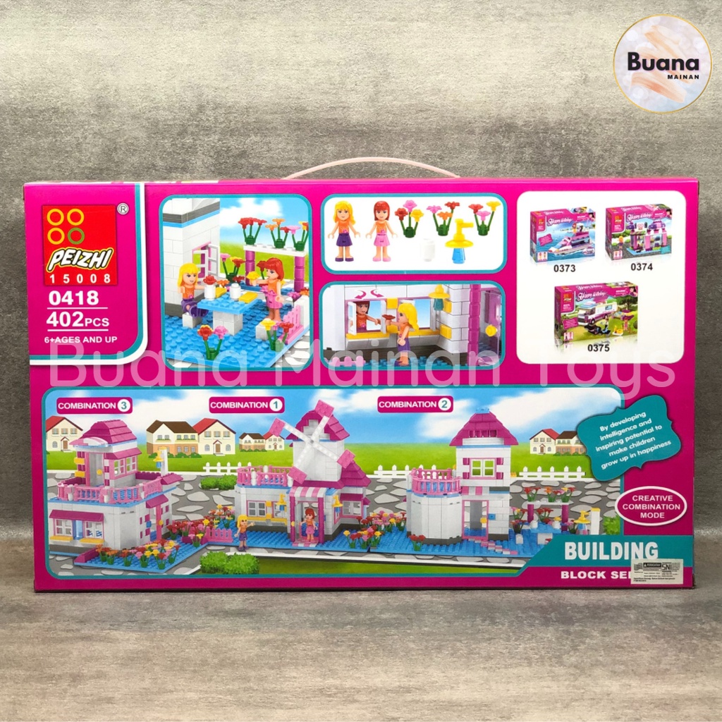 BRICKS PEIZHI HAPPY HOLIDAY 0418 RUMAH KINCIR ANGIN MAINAN EDUKASI ANAK CEWE PEREMPUAN BRICK BALOK PRINCESS