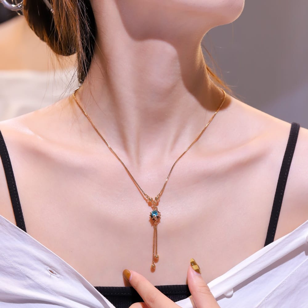 Kalung Wanita Korea Lapis Emas Anti Karat Kalung Titanium Wanita Panjang Kalung Aksesoris Fashion