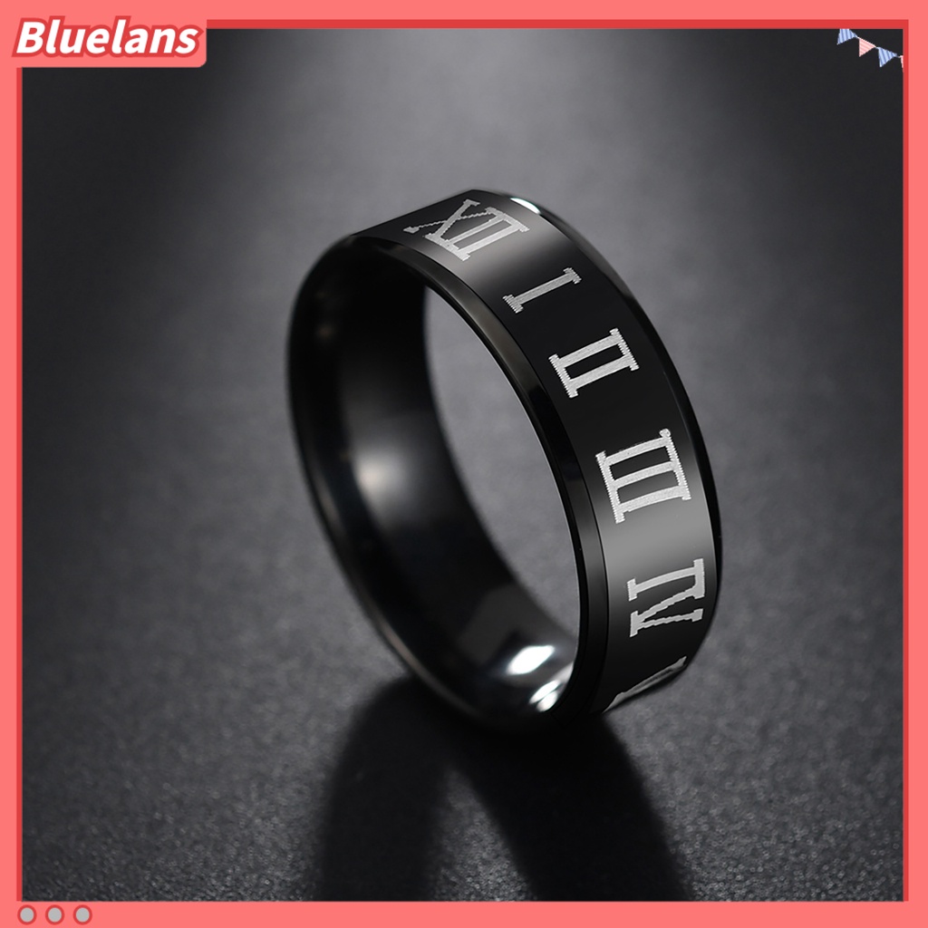 Bluelans Finger Ring Luxury Jewelry Gift Stainless Steel Roman Number Print Men Band