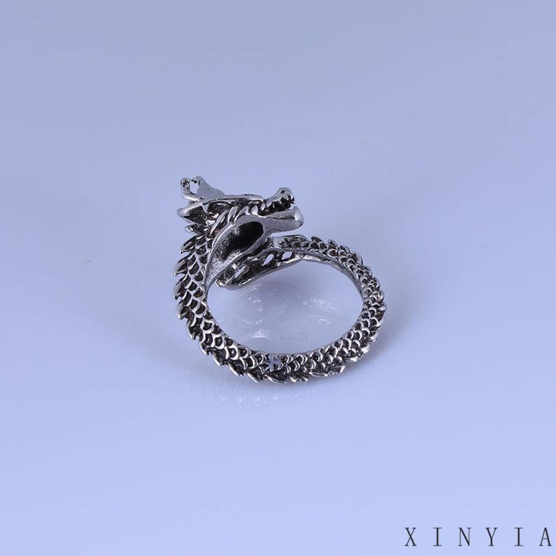 Cincin Desain Naga Bahan Alloy Imitasi Gaya China Retro Untuk Pria