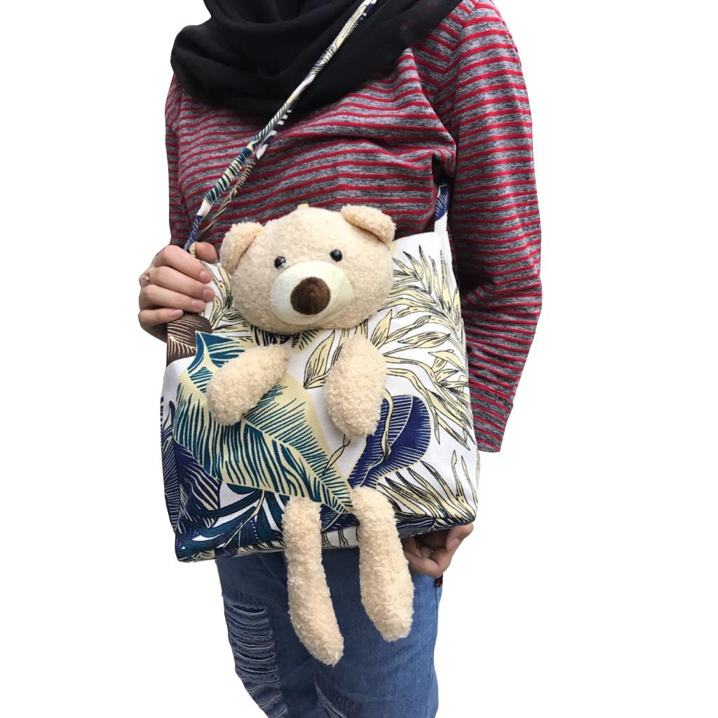 TAS BAHU SHOULDER TOTE WANITA  BONEKA LUCU TEDDY BEAR BERUANG KANVAS MOTIF 6049-1