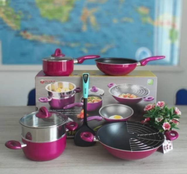 (Expedisi) Panci set supra rosemary 9pcs / Steamer set / wajan
