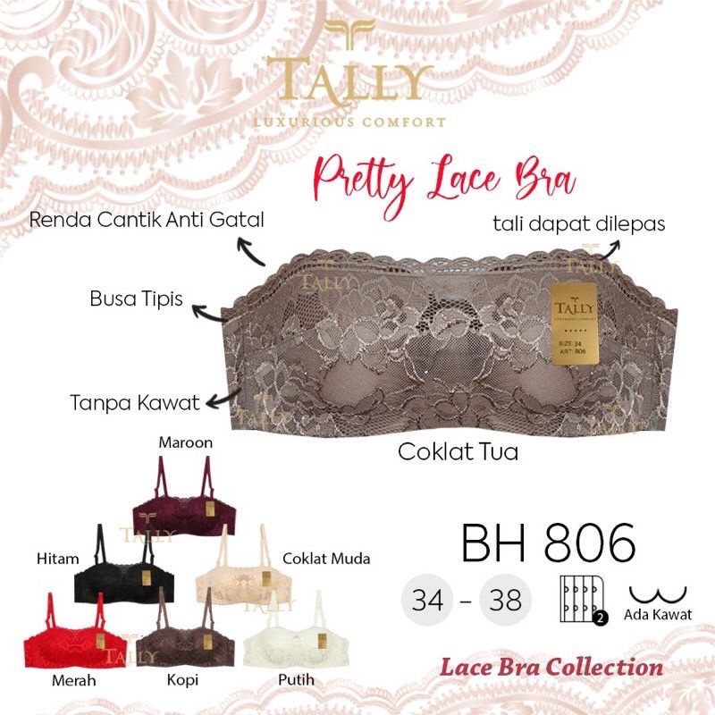 BH KEMBEN TALLY 806 BROKAT RENDA BUSA TIPIS ADA KAWAT - BRA KEMBEN WANITA MEREK TALLY BAHAN RENDA - ARA98 STORE