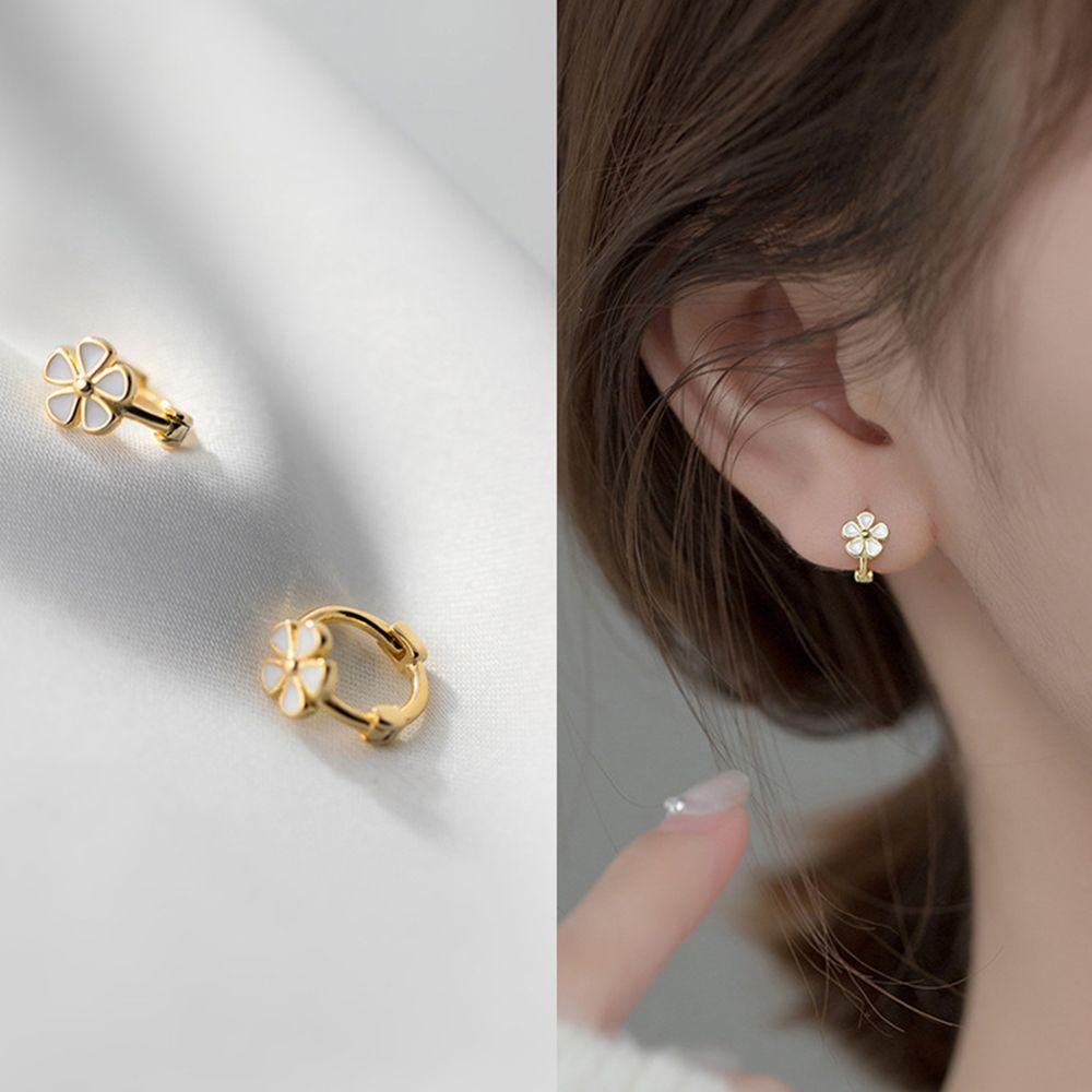 Nickolas1 Gesper Telinga Bunga Busana Harian Bunga Telinga Studs Geometris Sliver Color Hoop Earrings