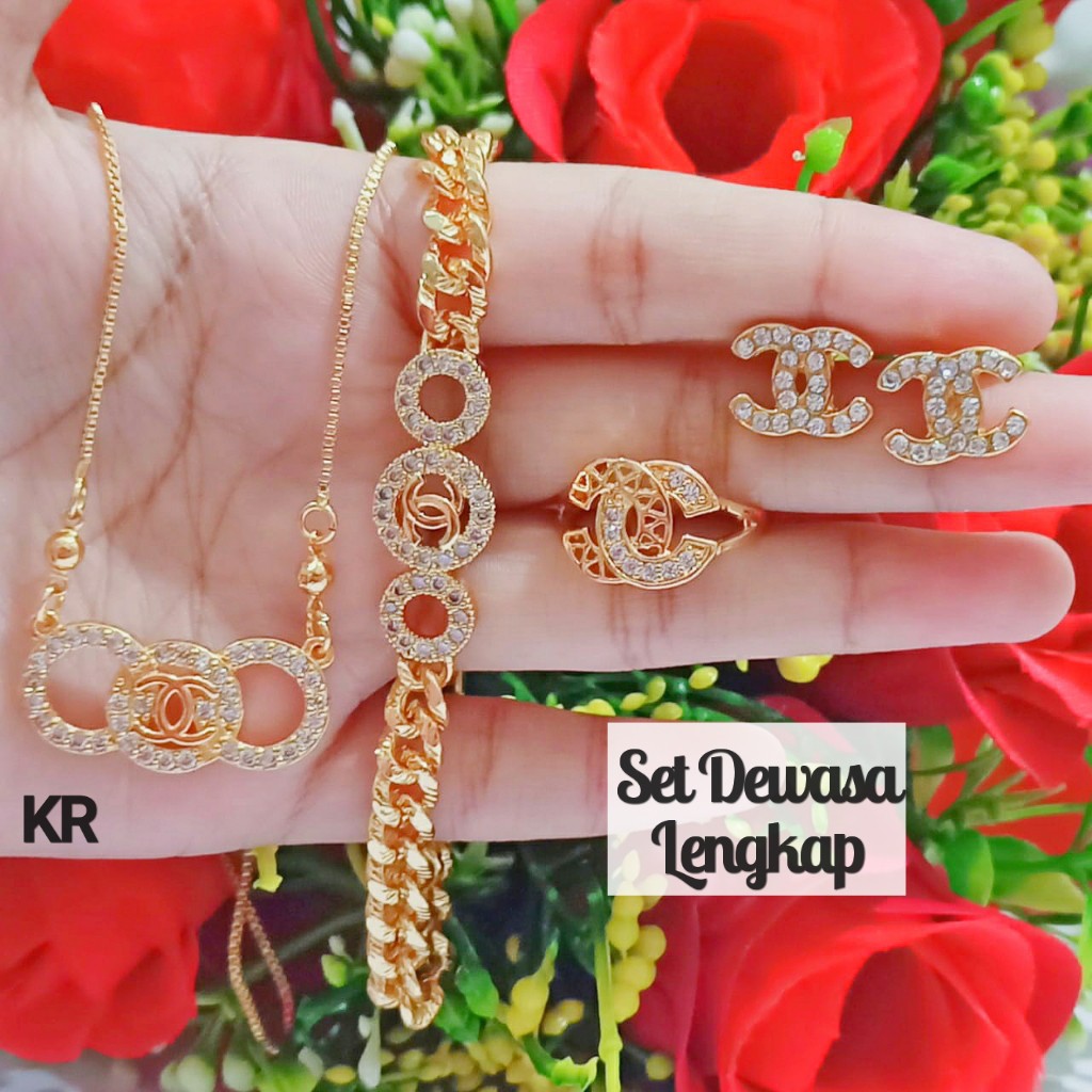 Set TITANIUM Dewasa Permata varian Motif Perhiasan Wanita Gold Modern (COD)