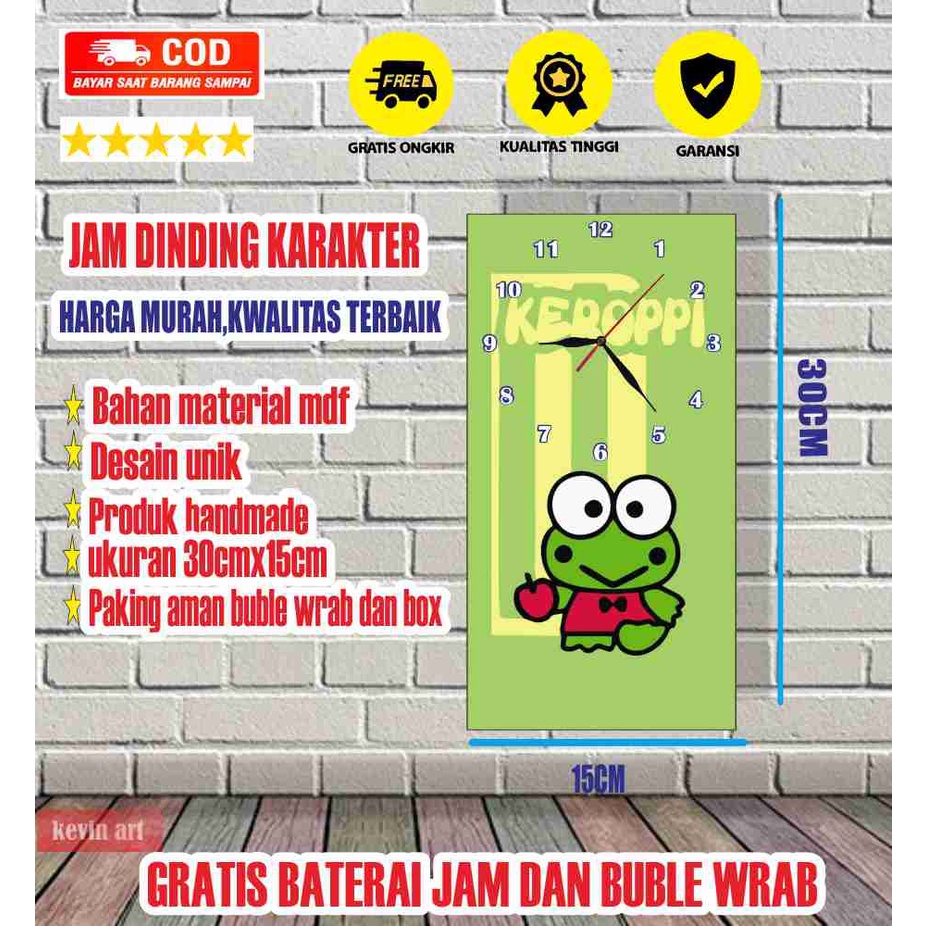 Jam Dinding Minimalis Modern Mewah Karakter Keroppi Serba Serbi Hadiah Kado Anak Murah Lucu Unik Terbaru Artistik